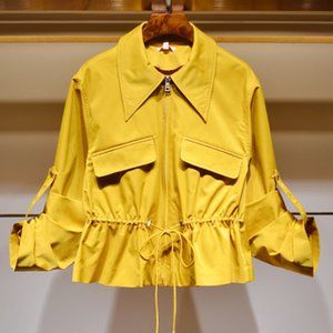 Spring new Lapel long sleeve waistband